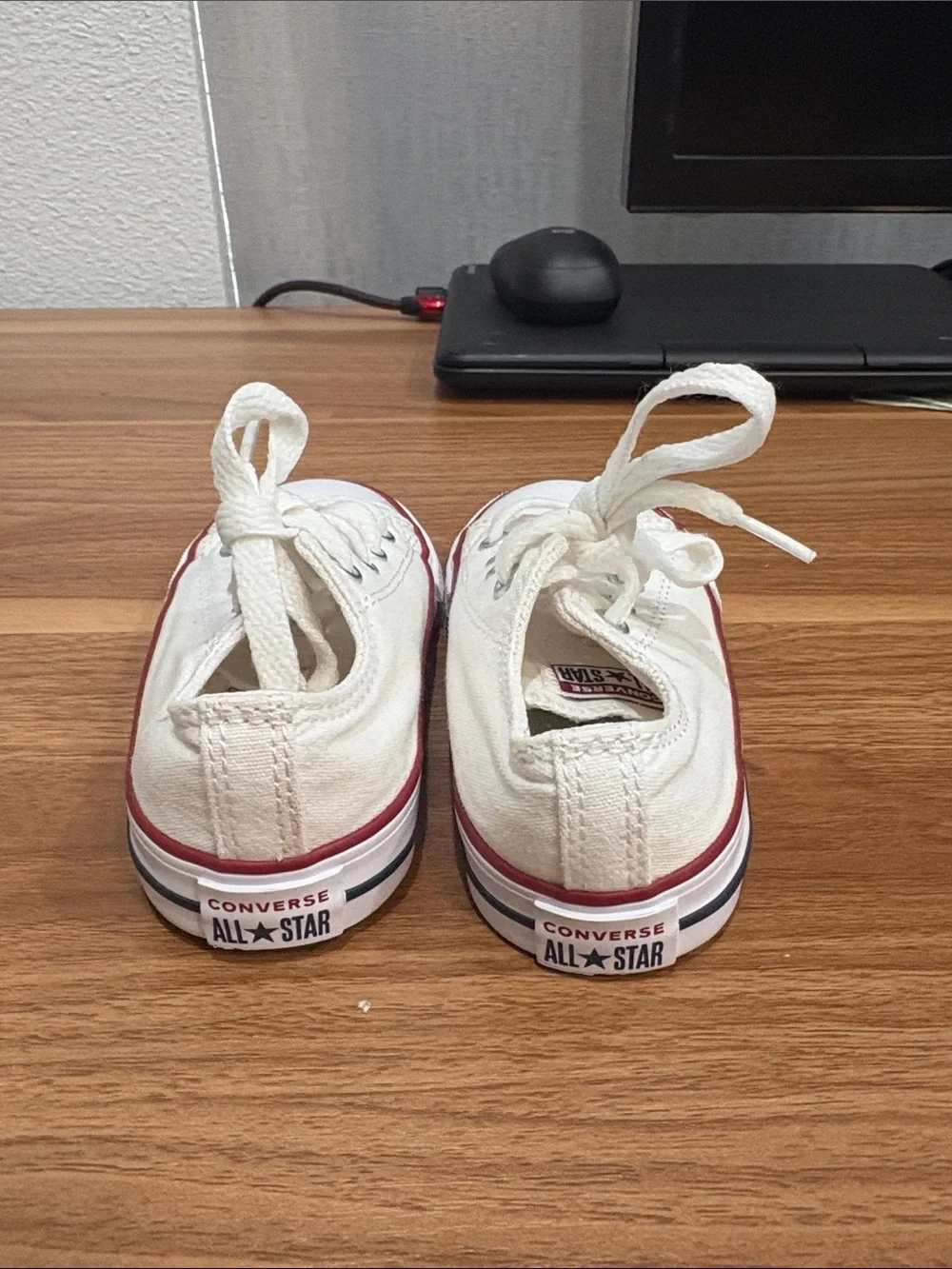 Converse Kids Low Top White Canvas Sneakers with Red Trim